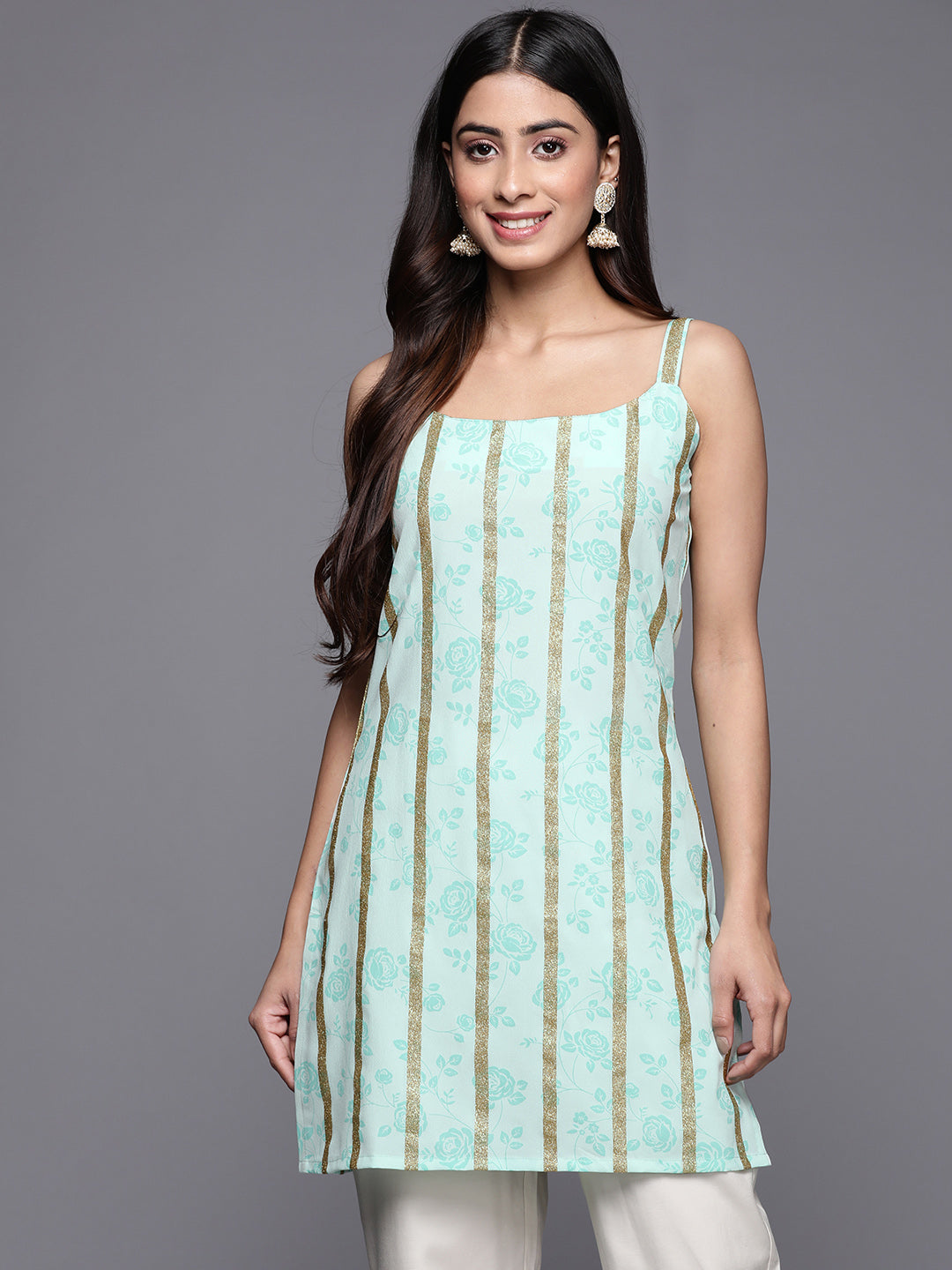 Women's Green Crepe Printed Tunic - Ahalyaa