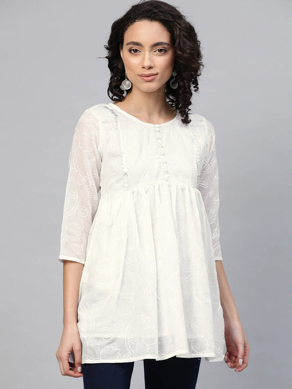 Women's Off-White Cotton Tunic By Ahalyaa (1Pc)