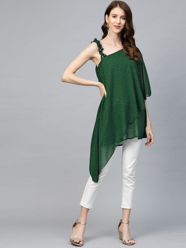 Green Printed One Shoulder Tunic