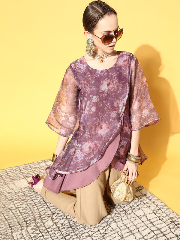 Mauve Organza Digital Printed Tunic