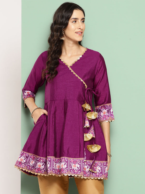 Purple Ethnic Print Tie-Ups Tunic