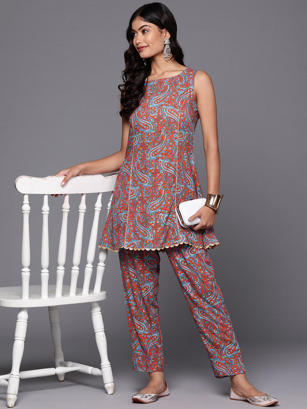 Women's Printed Tunic & Trousers With Gotta Patti Details - Ahalyaa