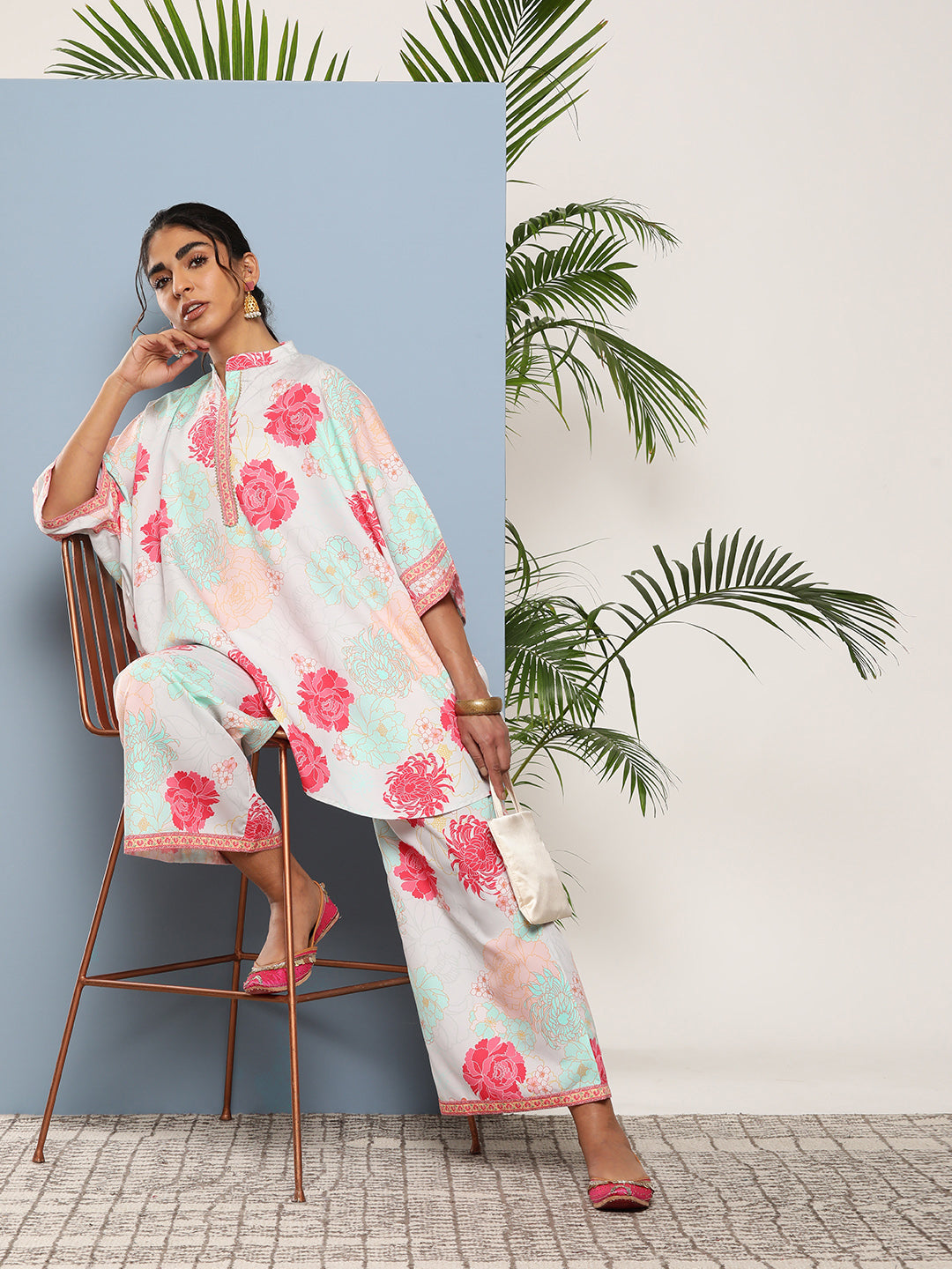 Women's Blue Crepe Printed Co-Ords - Ahalyaa