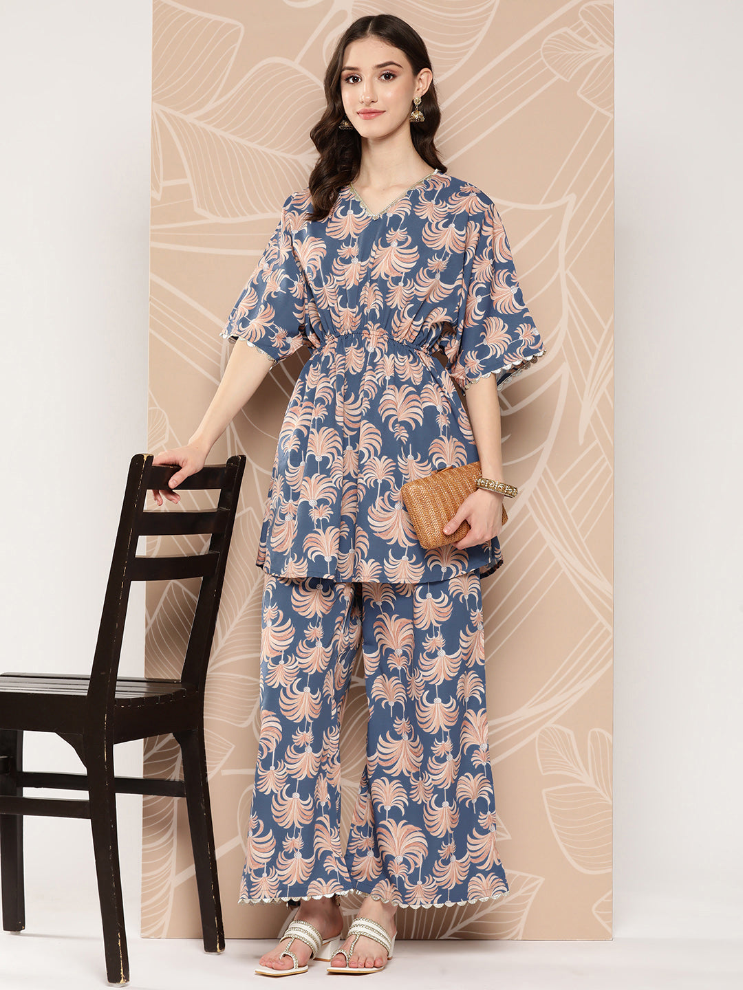 Women's Printed Crepe Ethnic Tunic With Palazzos - Ahalyaa