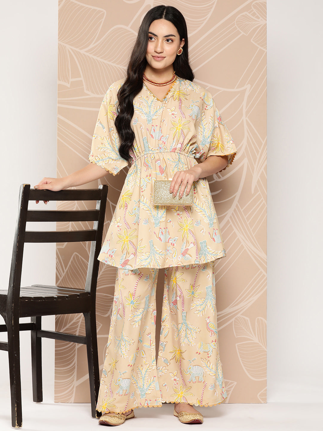 Women's Printed Crepe Tunic With Palazzos - Ahalyaa