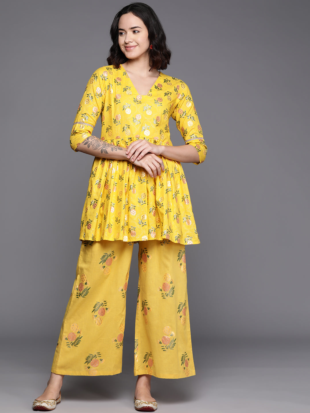 Women's Printed Pure Cotton Tunic With Palazzos - Ahalyaa