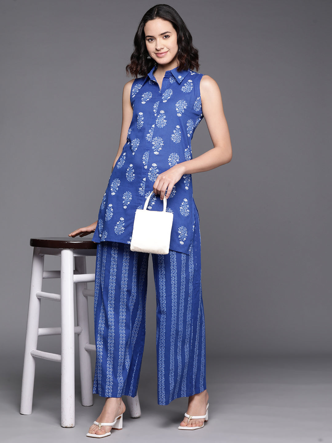 Women's Printed Pure Cotton Tunic With Palazzos - Ahalyaa