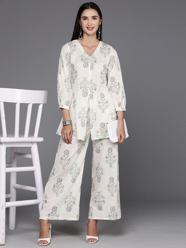 Women's Printed Pure Cotton Ethnic Tunic With Palazzos - Ahalyaa