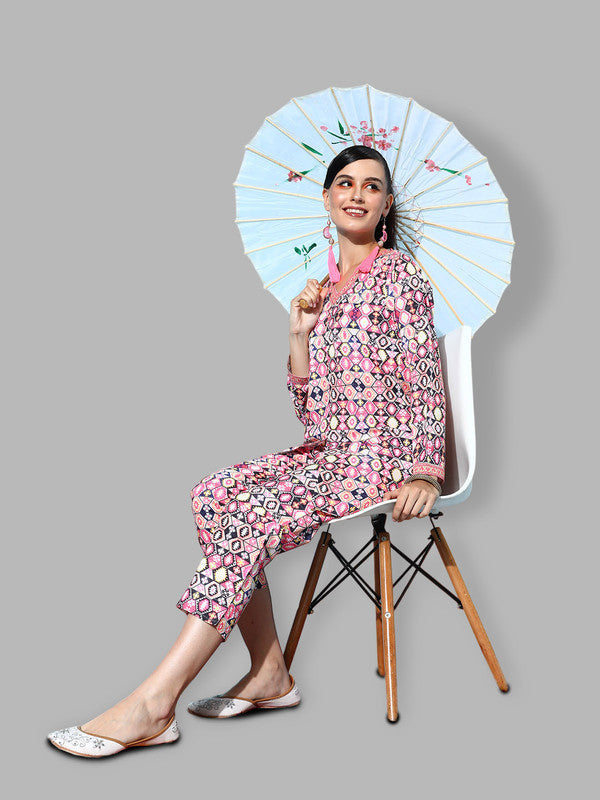 Women's Printed Tunic With Trousers - Ahalyaa