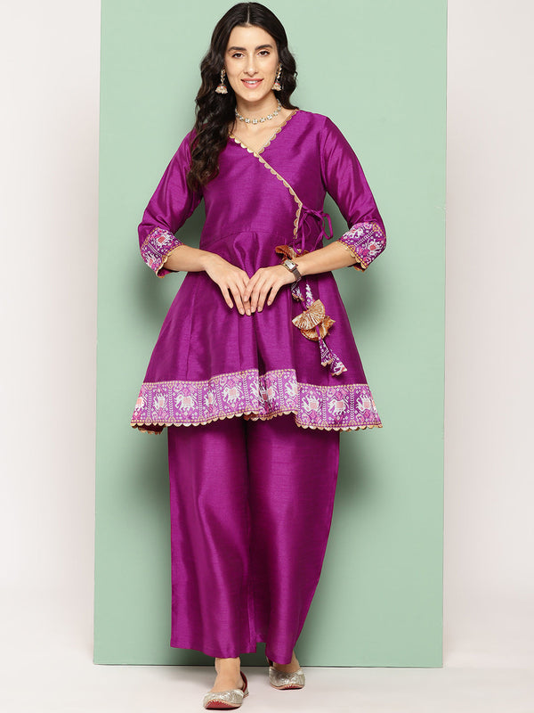 Purple Printed Ethnic Tunic with Palazzos