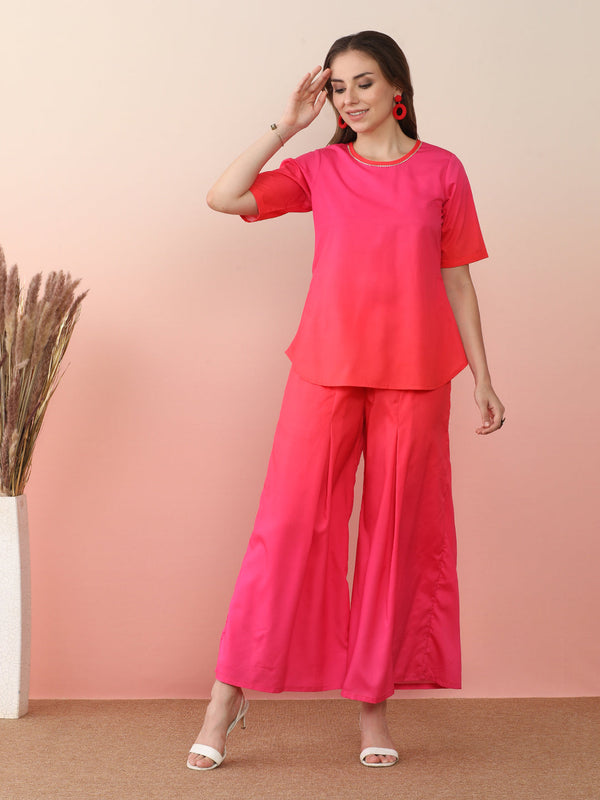 Pink Round Neck Tunic With Palazzo