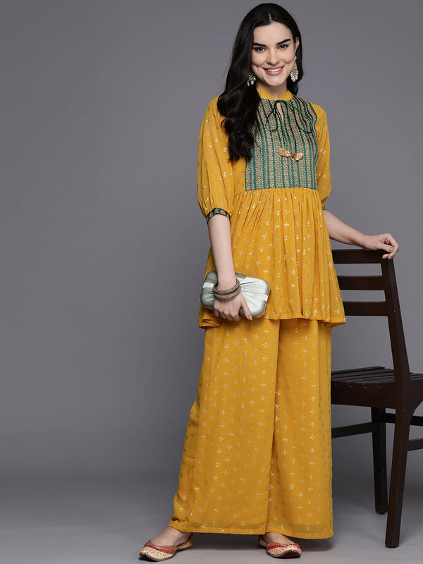 Floral Pleated Tie-Up Neck Kurti with Palazzos