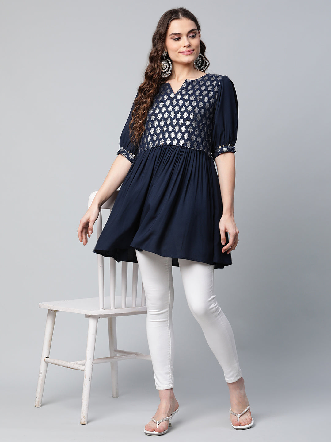 Women's Navy Blue Rayon Tunic Top By Ahalyaa (1Pc)