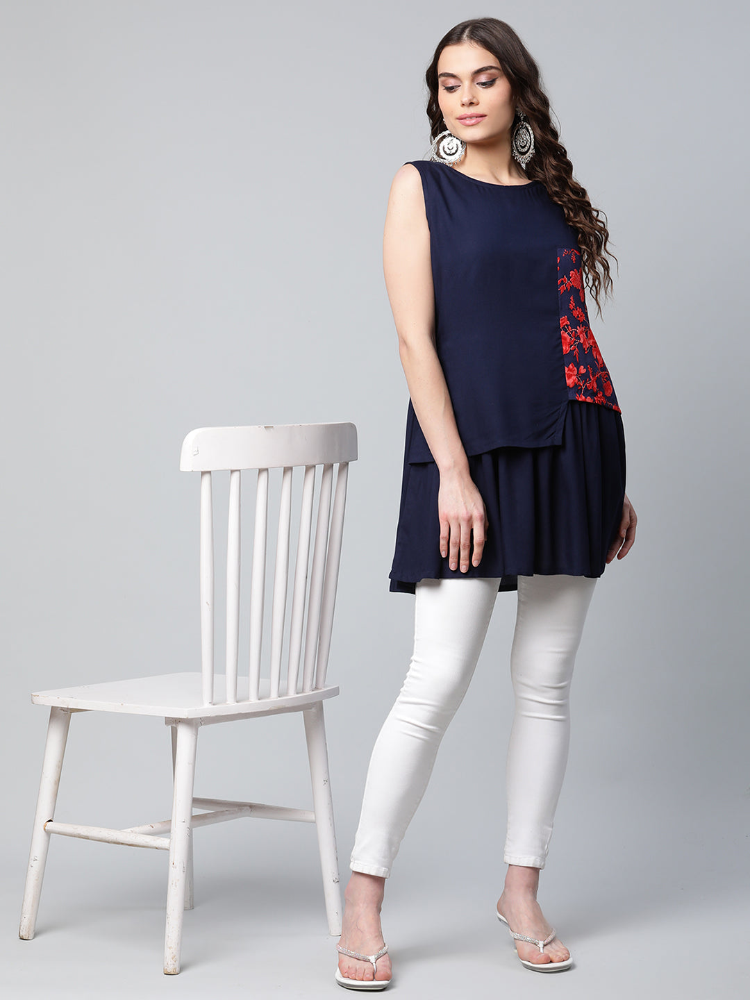 Women's Navy Blue Rayon Tunic By Ahalyaa (1Pc)