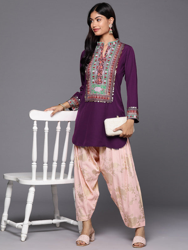 Women's Ethnic Motifs Embroidered Regular Sequinned Kurti With Salwar - Ahalyaa