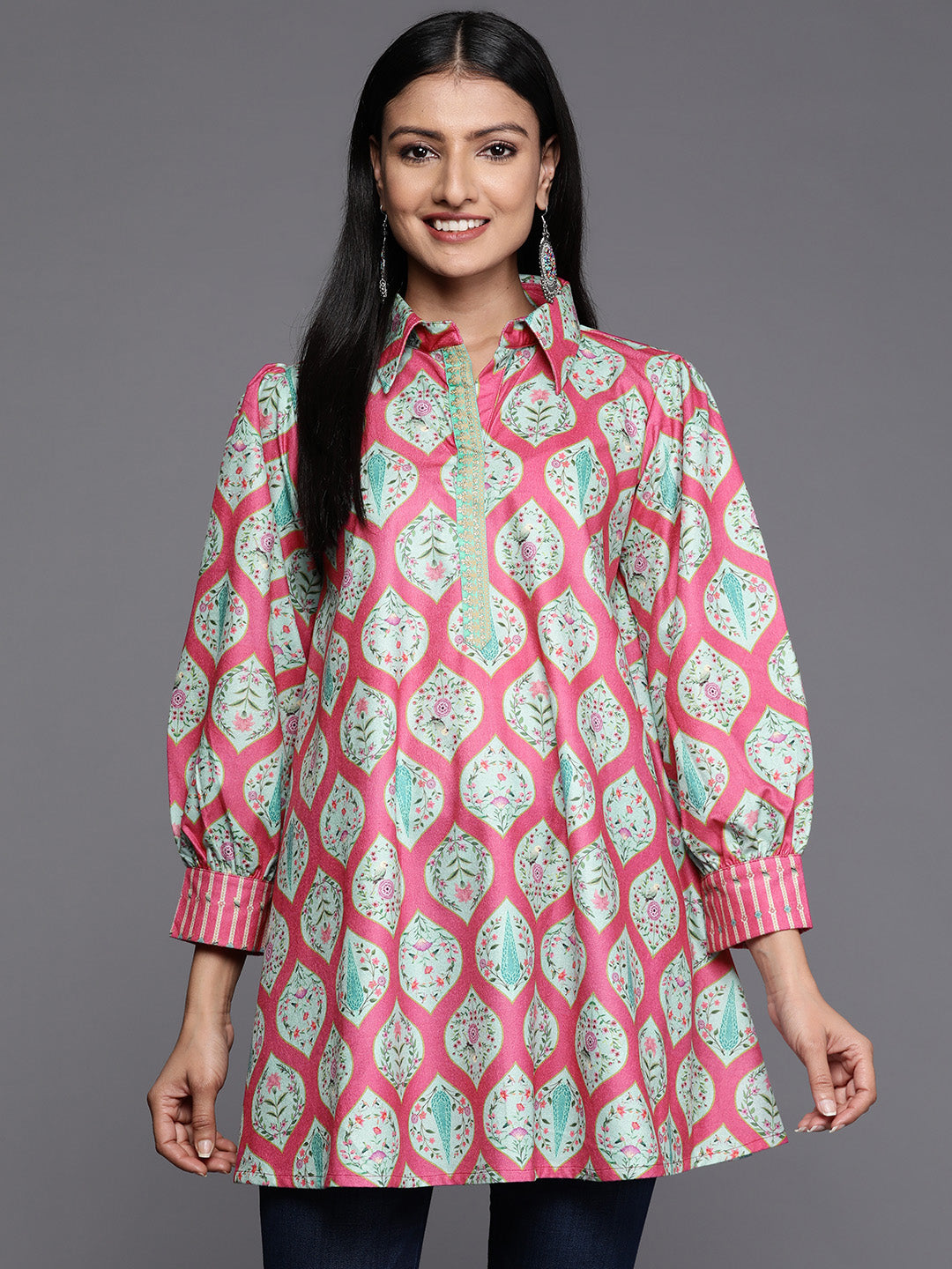 Women's Fuchsia Velvet Printed Tunic - Ahalyaa