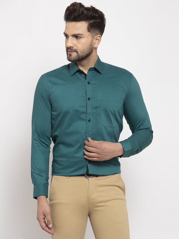 Jashvi Teal Blue Formal Shirt with black detailing