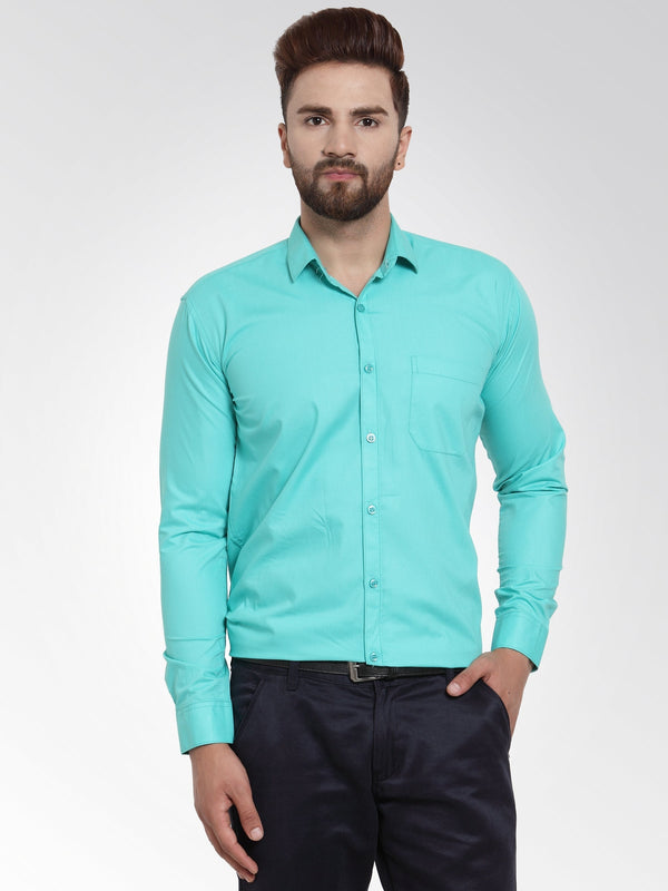 Men's Cotton Solid Aqua Blue Formal Shirt's ( SF 361Aqua ) - Jainish