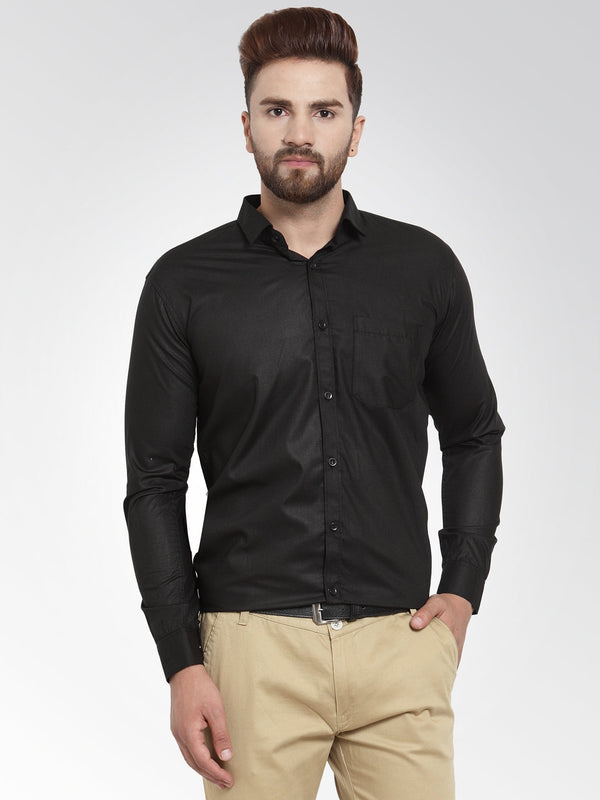 Men's Cotton Solid Black Formal Shirt's ( SF 361Black ) - Jainish