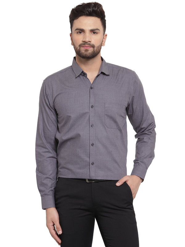 Jashvi Men's Cotton Solid Charcoal Grey Formal Shirt's