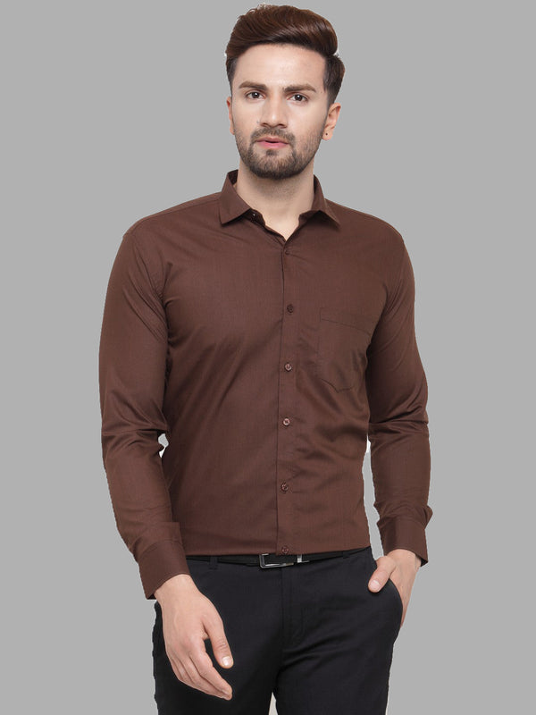 Jashvi Men's Cotton Solid Coffee Formal Shirt's