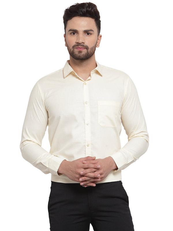 Men's Cotton Solid Cream Formal Shirt's ( SF 361Cream ) - Jainish