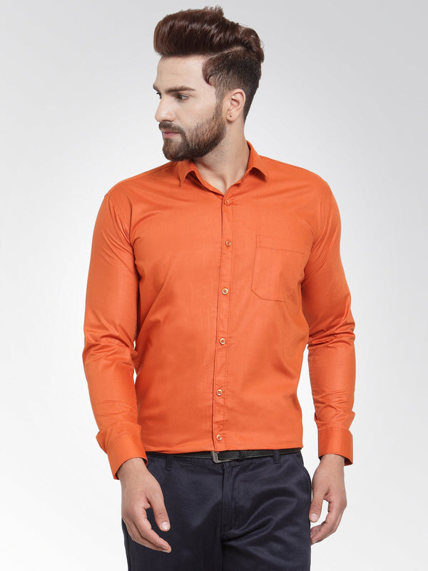 Men's Cotton Solid Dark Orange Formal Shirt's ( SF 361DO ) - Jainish