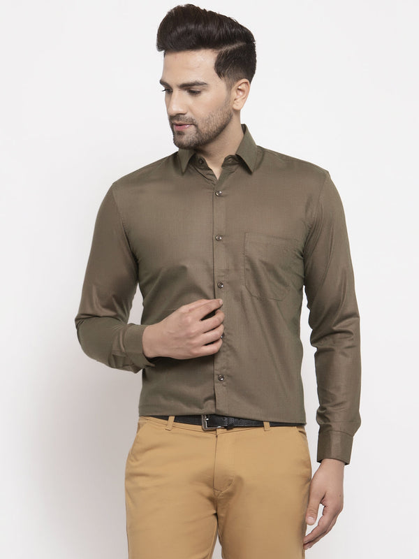 Jashvi Men's Cotton Solid Dark Brown Formal Shirt's