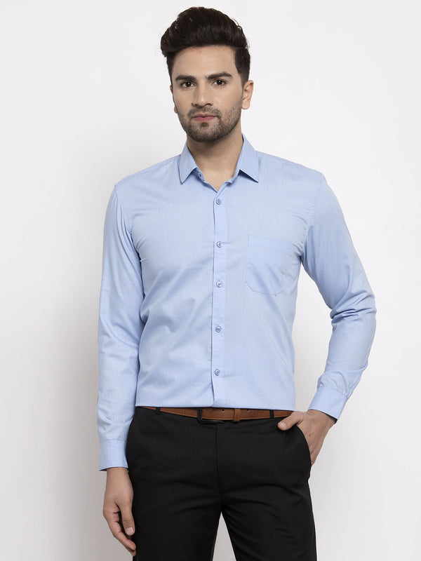 Jashvi Men's Cotton Solid Firozi Blue Formal Shirt's