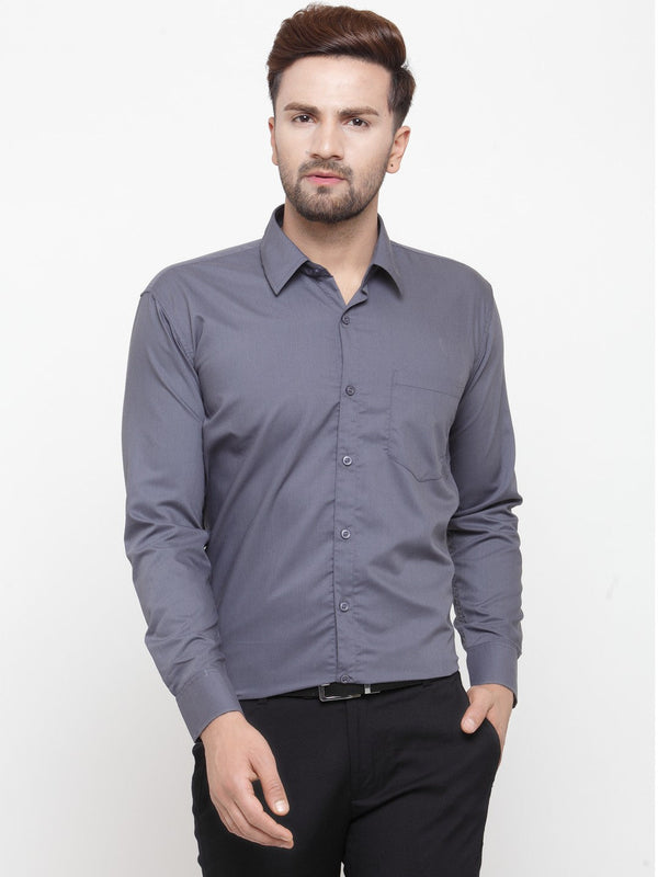 Jashvi Men's Cotton Solid Grey Formal Shirt's