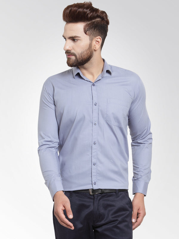 Jashvi Men's Cotton Solid Light Grey Formal Shirt's