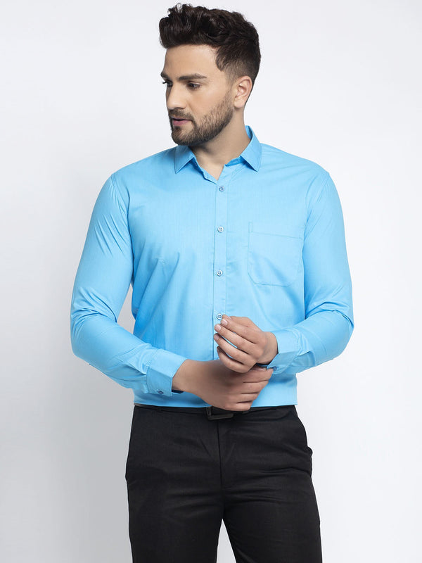 Men's Cotton Solid Sky Blue Formal Shirt's ( SF 361Sky ) - Jainish