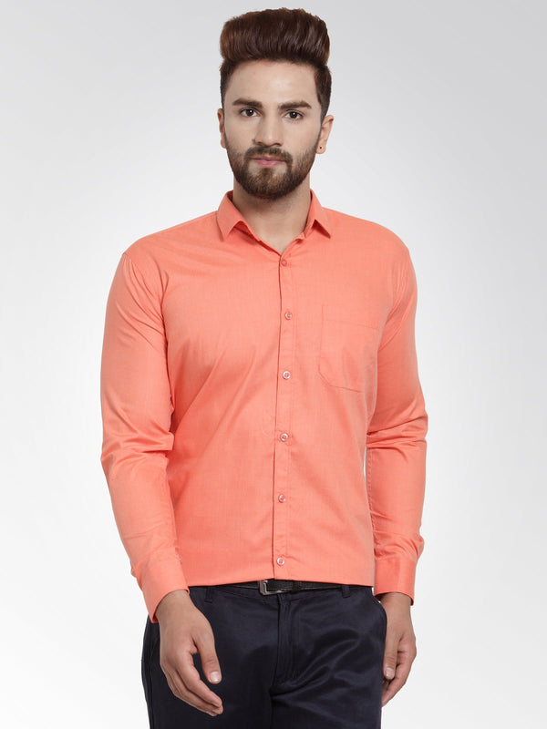 Men's Cotton Solid Starfish Orange Formal Shirt's ( SF 361Starfish-Orange ) - Jainish