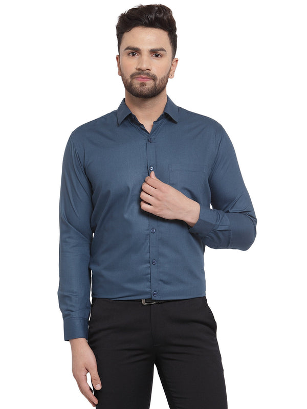 Men's Cotton Solid Teal Blue Formal Shirt's ( SF 361Teal ) - Jainish