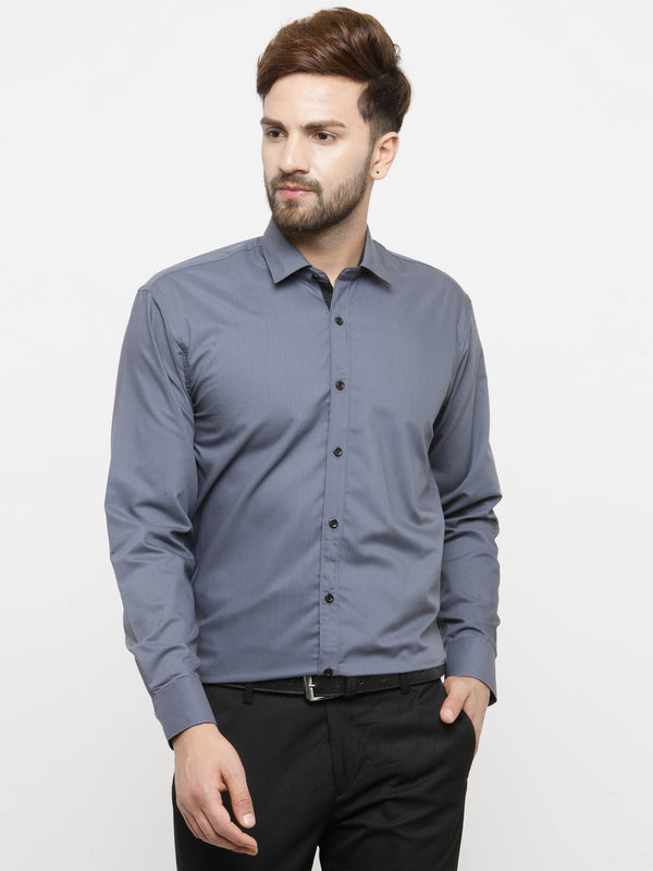 Men's Grey Formal Shirt with black detailing ( SF 411Grey ) - Jainish