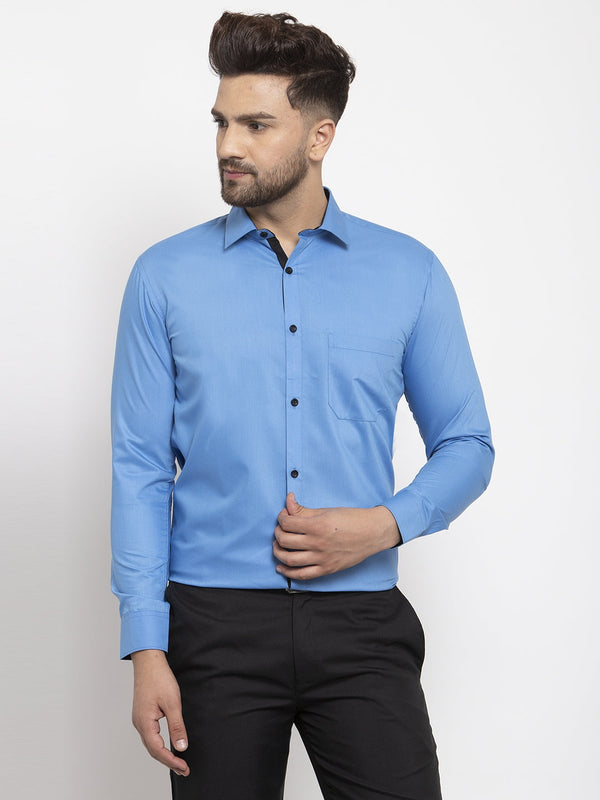 Jashvi Light Blue Formal Shirt with black detailing