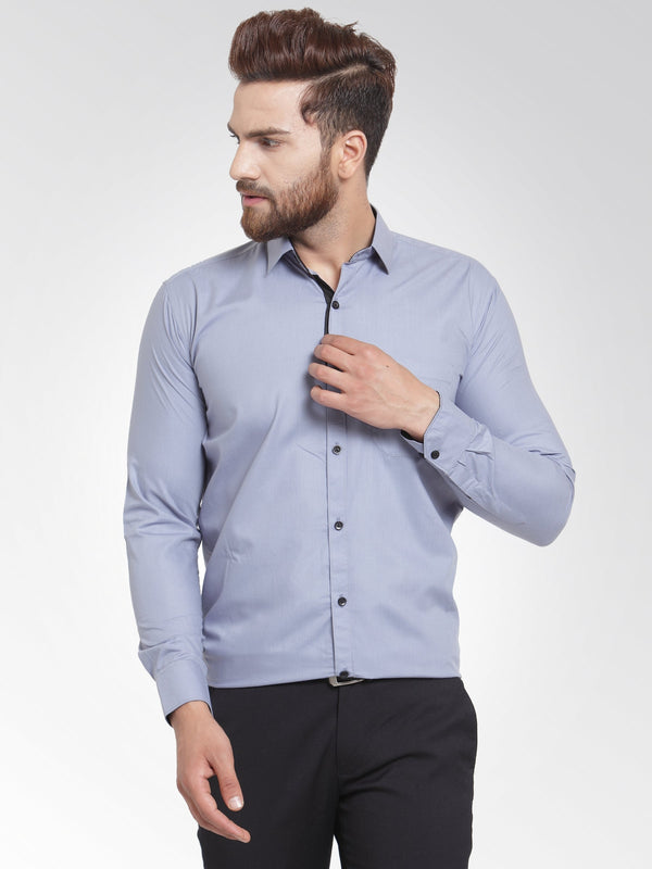 Jashvi Light Grey Formal Shirt with black detailing