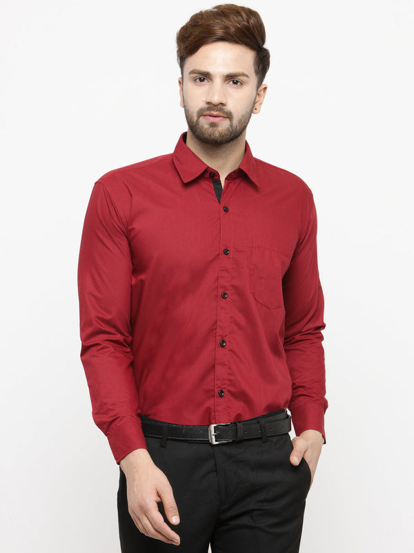 Men's Maroon Formal Shirt with black detailing ( SF 411Red ) - Jainish