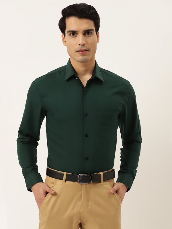 Jashvi Olive Green Formal Shirt with black detailing