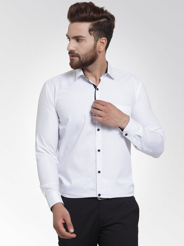 Jashvi White Formal Shirt with black detailing