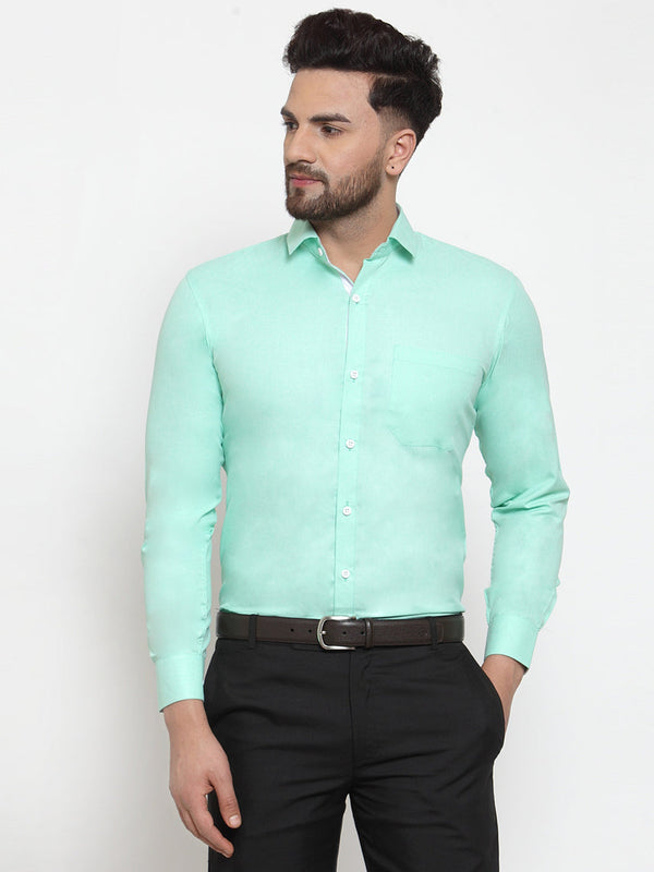 Men's Green Formal Shirt with white detailing ( SF 419Green ) - Jainish