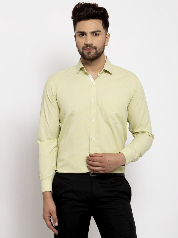 Men's Lime Green Formal Shirt with white detailing ( SF 419Lime-Green ) - Jainish