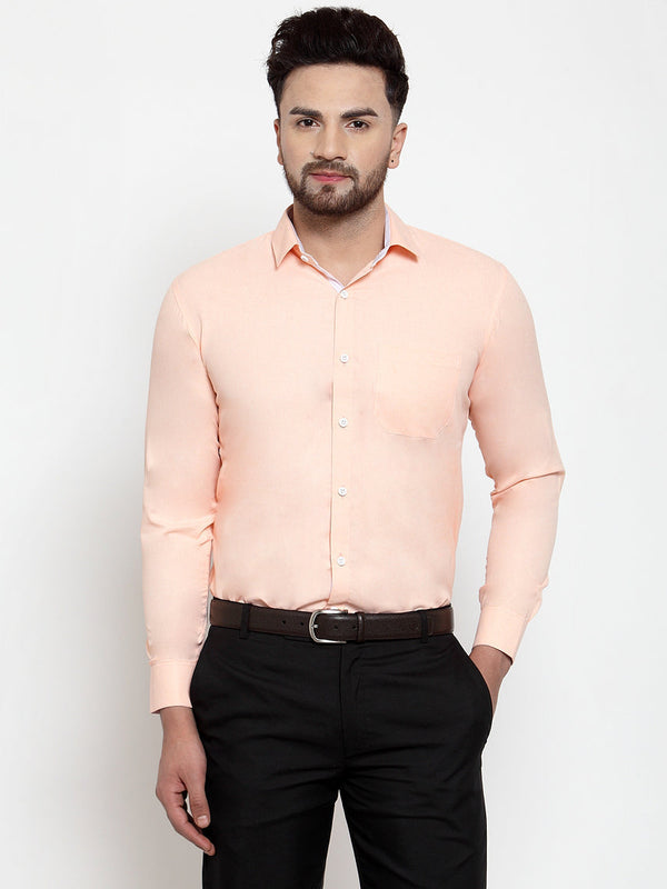 Men's Orange Formal Shirt with white detailing ( SF 419Orange ) - Jainish