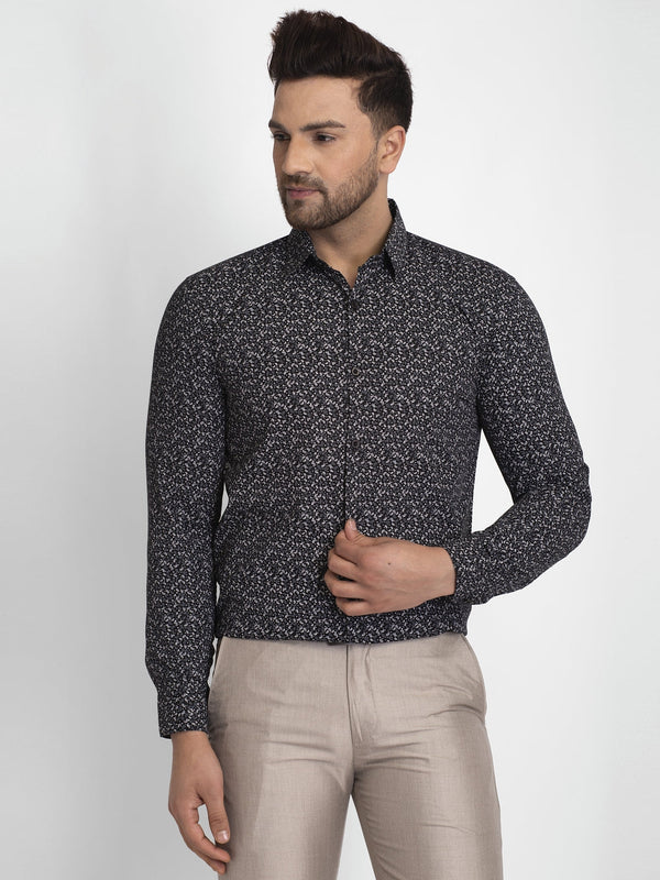 Men's Black Printed Formal Shirt ( JSF 426Black ) - Jainish