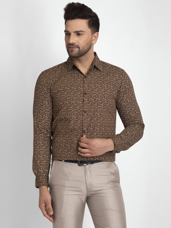 Men's Coffee Brown Printed Formal Shirt ( JSF 426Coffee ) - Jainish