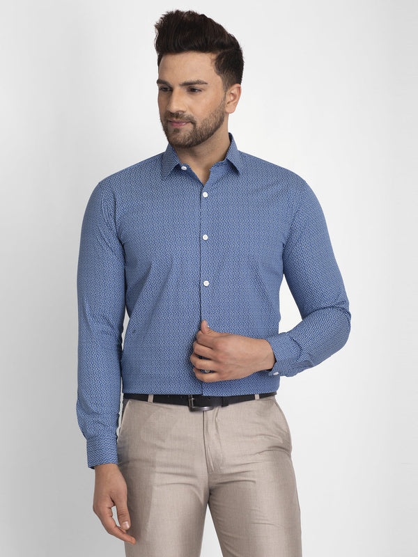 Jashvi Blue Men's Cotton Printed Formal Shirts