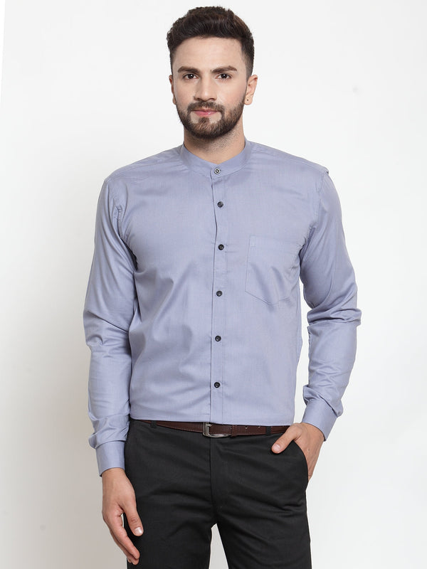 Men's Grey Cotton Solid Mandarin Collar Formal Shirts ( SF 726Light-Grey ) - Jainish