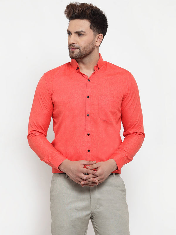 Jashvi Orange Men's Cotton Solid Button Down Formal Shirts