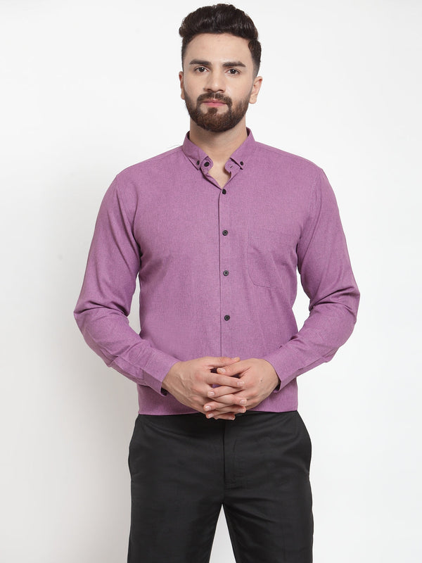 Jashvi Purple Men's Cotton Solid Button Down Formal Shirts