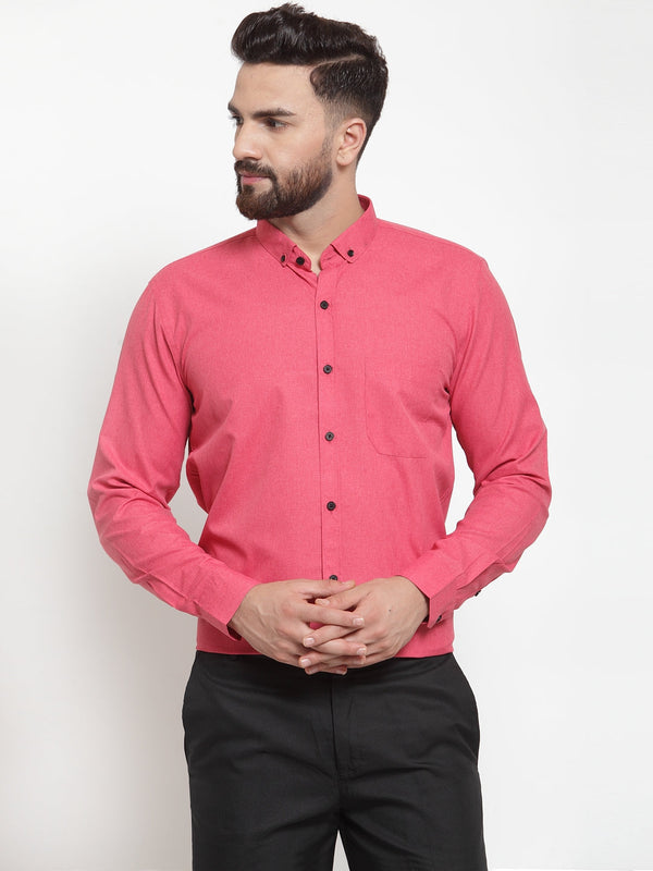 Jashvi Red Men's Cotton Solid Button Down Formal Shirts